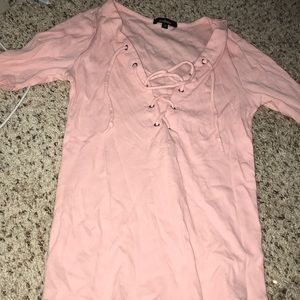 NWOT pink lace up top